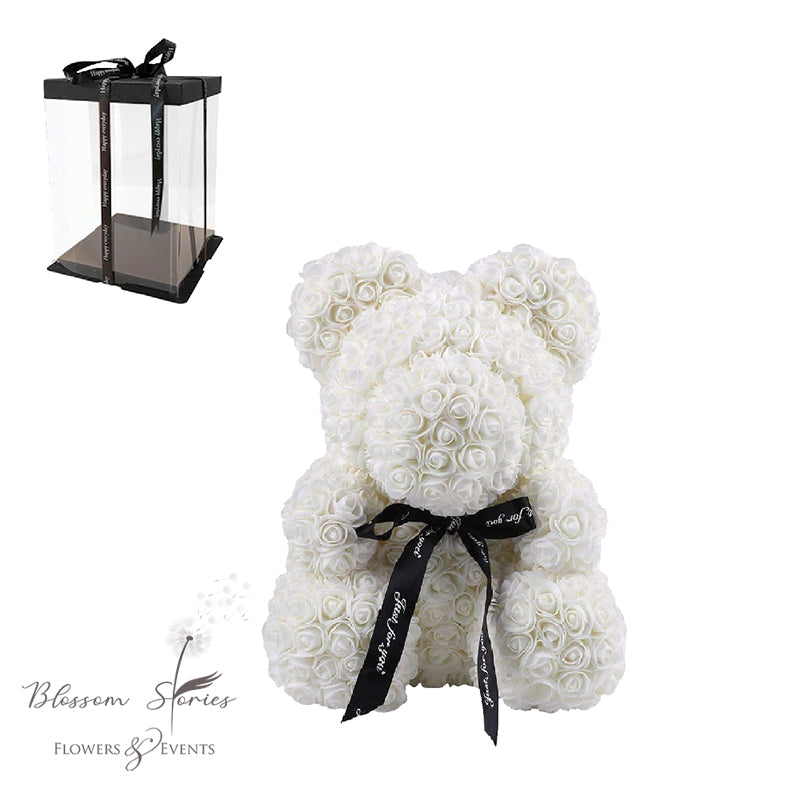 Rose bear Λευκό με φιογκάκι 25cm