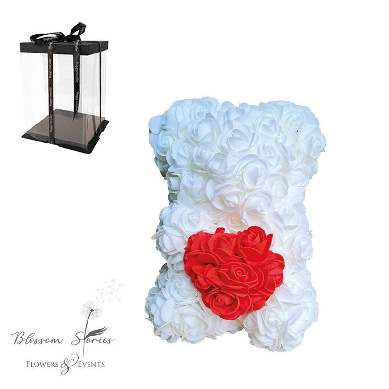 Rose bear Λευκό με κόκκινη καρδούλα 25cm