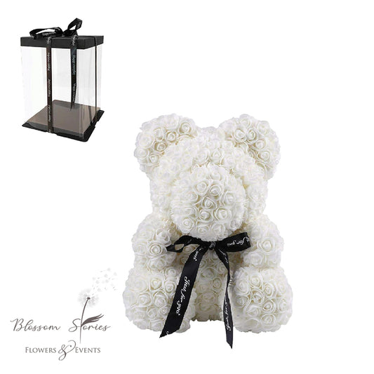Rose bear Λευκό με φιογκάκι 25cm